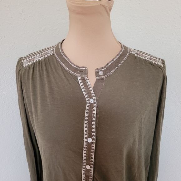 Lucky Brand Green Long Sleeve Embroidered Blouse - Picture 3 of 7